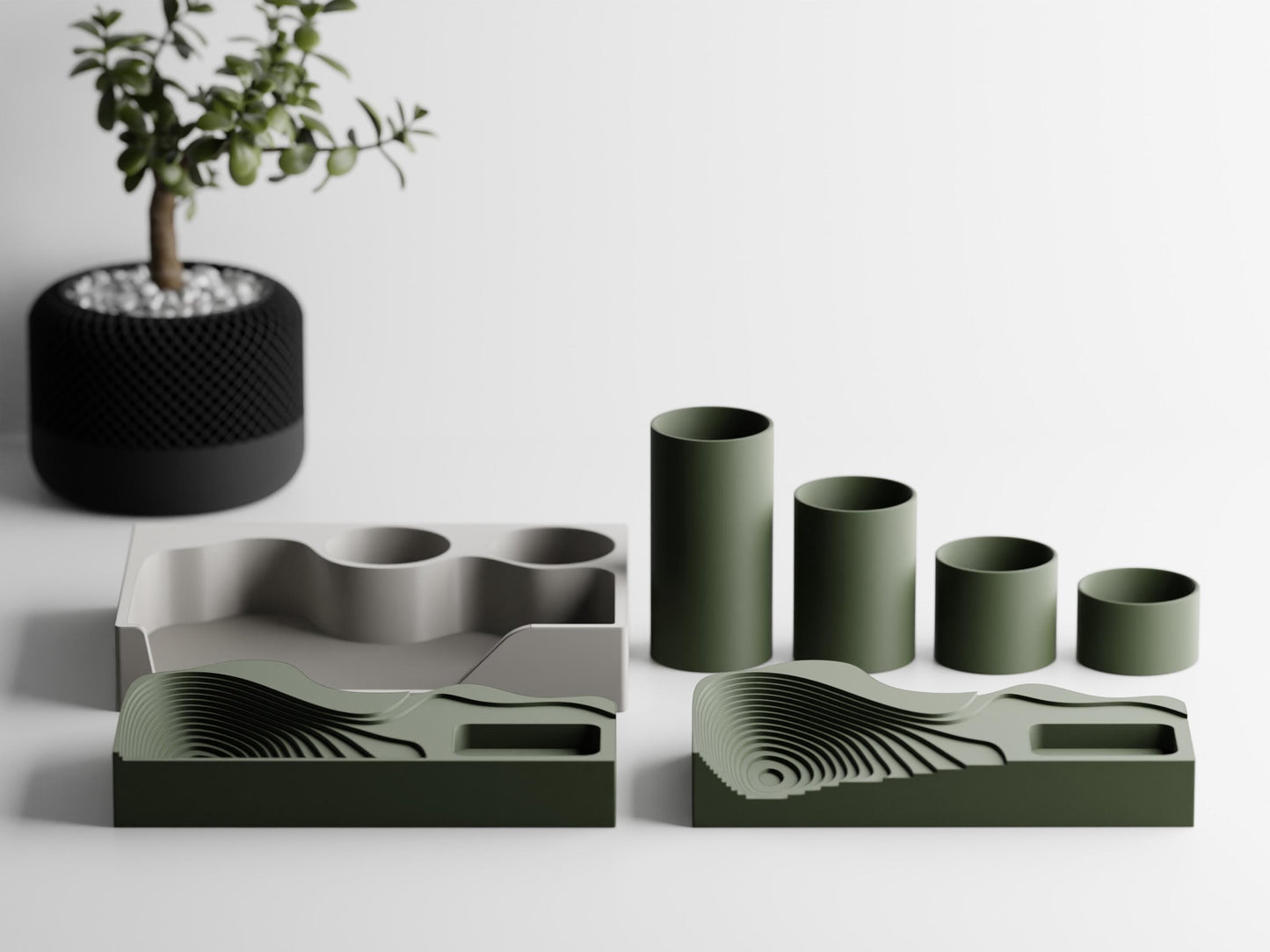 Stepped Desk Organizer – Modern 4-Piece Set | Stylish 3D-Printed Office Organizer – Multiple Colors Available